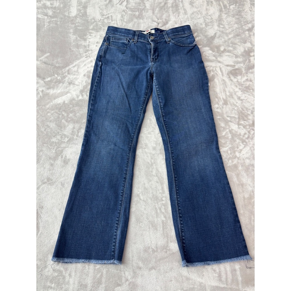 Levis 525 Perfect Waist Bootcut Jeans Medium Wash Raw Hem Paisley Lining 8M